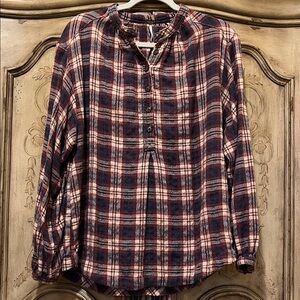 Free People Flannel Plaid Blouse